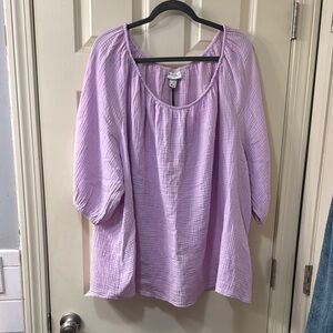 Ava & Viv Purple 3/4 Sleeve Oversized Blouse